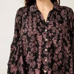 Free People Womens Blouse Top Floral Button Up Long Sleeve Black Pink Medium Photo 0