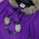 Juicy Couture Vintage Purple Wool Duffle Coat Faux Fur Hood Women's S Y2K Photo 2