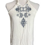 Anthropologie Womens Love Tree Boho Crinkle Embroidered Airy Tassel Tank Top - M Photo 0