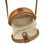Women's Tan Cream Mother of Pearl Rattan Round Tassel Boho Crossbody Tote Bag Photo 4