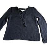 Loft  Black Ribbed Crew Neck Sweater with Lace Up Back Size L Photo 1