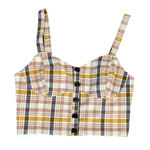 ZARA Top Large Sweetheart Crop Smocked Plaid Mustard Photo 0