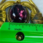 Pendant for Necklace Brass Gold Color Oval Center Stone Purple Color Aged Patina Photo 13