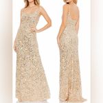Mac Duggal NEW  Square neck Gold Sequined Low Back Slip Gown Sz 8 Photo 1