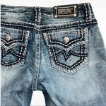 Miss Me  Women's Distressed Blue Jean Shorts flap pockets Bermuda western Y2K Photo 3