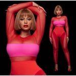 Adidas ‎ Ivy Park Catsuit Red Pink Mesh Long Sleeve Bodysuit NWT Small Beyoncé Photo 1