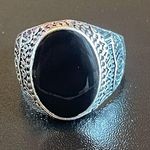Cute black obsidian S925 silver ring size 6.5 Photo 0