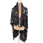 Treasure & Bond  Silk Scarf Floral Print Tassel Navy Wrap Lightweight Elegant Photo 1
