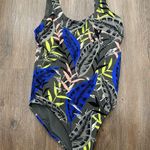 Athleta  Swimsuit XSmall One Piece Blue Tropical High Thigh Modern Photo 0