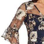 Adrianna Papell  Floral Embroidered V-Neck 3/4 Elbow Bell Sleeve Gown Navy Photo 2