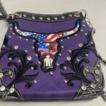 COWGIRL TRENDY Women’s Purple & Black Longhorn Crossbody Size 7”X7” Photo 0