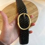 Talbots Olive Green Weaved Woven Genuine Leather Golden Buckle Belt Size M/L Photo 2