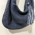 Jennifer Tattanelli Navy Intreccio Woven‎ Leather Tote Bag Blue Slouchy Hobo Black Photo 1