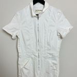 Free People Jayde Denim Flared Jumpsuit in Pure White Size X-Large Photo 4