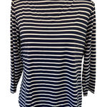 Lands' End  Women's Striped Long Sleeve Boat‎ Neck Top, Navy White, Casual Photo 0