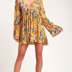 Free People Bella Golden Yellow Floral Print Tunic or Babydoll Dress Size Large Photo 0