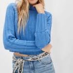 American Eagle  blue chunky cable knit cropped long sleeve pullover sweater sz S Photo 9