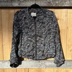 Loft Ann Taylor Size Medium Black Floral Print Full Zip Jacket Lightweight Cute Photo 1