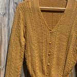 Simple Retro Scallop Trim Cable Knit Cardigan Sweater Tan Size M Photo 5