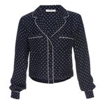 frame denim Navy Blue Polka Dot Smocked Silk PJ Blouse Photo 4