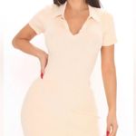 Ribbed Cream Midi open back Bodycon Short Sleeve Dress Size Medium Photo 2