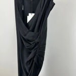 ZARA Satin Slip Dress Midi Black Viscose Draped V Neck Minimalist Classic S NWT Photo 11