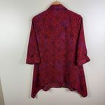 Catherines  Button Down Tunic Top Size 0X (14/16W) Red Pink Hanky Hem Roll Tab‎ Photo 3