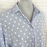 ZARA  Gauze‎ Embroidered Polka Dot Button Up Shirt Blue White Large Photo 4