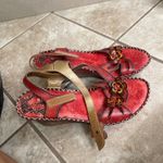 Spring Step Red Leather Floral Wedge Sandals D-Lilith Women's Size 40 USA Sz 9 Photo 4