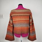 New Crochet Sweater Handmade Crop Multicolor Striped Boat Neck Off Shoulders OS Orange Size M Photo 3
