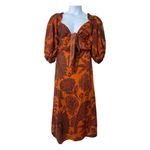 Johanna Ortiz Dramatic Sunset 3/4 Balloon Sleeve Midi Dress Size 10 Orange Photo 9