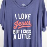 Plus Sz 4X Tee Top Blue‎ I Love Jesus But I Cuss a Little Christian Southern 605 Blue Photo 2