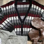 Vintage ‘90s AREA Geometric Striped Chunky Knit Button Up Cardigan Size Large Red Photo 1