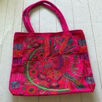 HUMMINGBIRD Embroidered Floral Vibrant Unique Bag Large Pink Zipper Pockets Red Photo 0