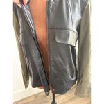 Sans Souci Faux Leather Olive Green Sleeve Jacket Bomber Moto Style Photo 5