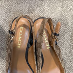 Coach  FERRY sling back peep toe heels with signature monogram and buckles Photo 4