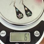 Vintage Alpaca Mexico Mexican Silver Black Enamel Abalone Inlay Teardrop Earring Photo 10