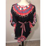 Trina Turk  Yucateca Tunic Swim Cover Dress Size S Black Red Multi Short Caftan Photo 3