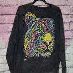 The Mountain  NEON PAINTED TIGER FACE GRAPHIC PRINT SWEATSHIRT ACID BLEACH WASH L Photo 0