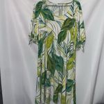Susan Graver   Wo size XL Green and White Leaf Pattern Dress Pockets soft FLOWY Photo 5