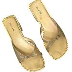 Retro Vis a Vie Gold Leather Wood Slide Sandals Size 9 Photo 0