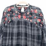 ZARA  Womens Blouse Size L‎ Black Plaid Floral Embroidered Boho Grunge Romantic Photo 2