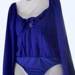 EXPRESS  Vibrant Blue Bodysuit with keyhole tie front M Photo 0