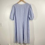 H&M  Linen Blend Stripe Midi Dress 2XL Blue White Puff Sleeve Tie Front Sundress Photo 2