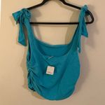 Free People  Aqua Tie Strap Ruched Tank Top Sleeveless XL Photo 1