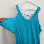 Venus  Strappy Detail V-Neck Top Turquoise Blue Cold Shoulder Short Sleeve Boho Photo 12