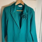 Olivia Matthews Teal Long Suit Jacket Size 12 NEW Deadstock rosette lapel Photo 3
