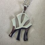 Silver Stainless Steel Figaro Chain Necklace and New York Yankees Blue Pendant Photo 3