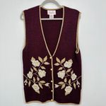 Jaclyn Smith Vintage Burgundy Metallic Floral Button Vest Size Medium Festive Photo 1