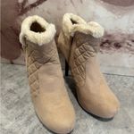 Madeline Girl Faux Suede and Fur Elegant Cream Heeled Boots Sz 9.5 White Photo 1